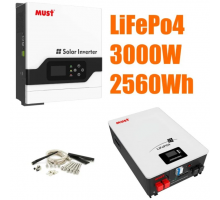 Комплект резервного питания MUST 3.0 кВт + Смарт LiFePO4 аккумулятор 24V 100Ah (2,56 кВт·ч)