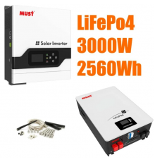 Комплект резервного питания MUST 3.0 кВт + Смарт LiFePO4 аккумулятор 24V 100Ah (2,56 кВт·ч)