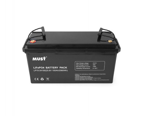 Акумулятор MUST LP15-24100 LiFePO4, 25,6 В, 100 А·год, 2,56 кВт·год